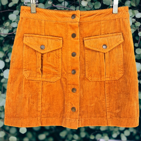 Forever 21 Dresses & Skirts - Forever 21 Mustard Front Button Corduroy Skirt  M